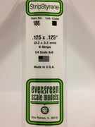 EVERGREEN-186 STRIP .125 x .125" (3.2mm x 3.2mm) 6 Pieces