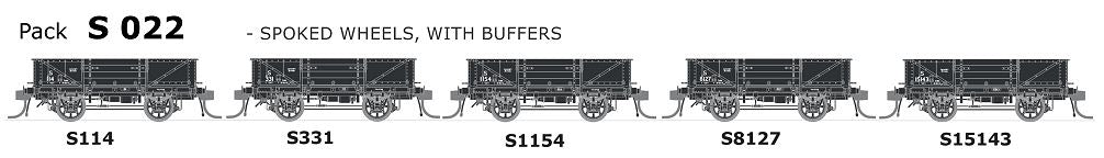 S Wagon SDS Models: -PK S 022 NSWGR S-Truck 5 in Pack with Spoked Wheels,with Buffers
