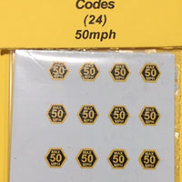 #82-50 FUEL TANK SPEED CODES SIGN 50 MPH, (24 ON THE SHEET) . Ozzy NSWGR Decals: CHSK82-52