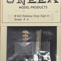 643 Uneek 643: HO Gauge Railway: Accessories: Railway Stop Sign in Brass x 4