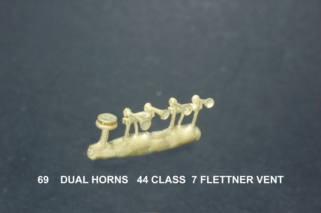 Air Horn Dual #69  for NSWGR 44 Class with Flettner Vent.  #69  Ozzy Brass