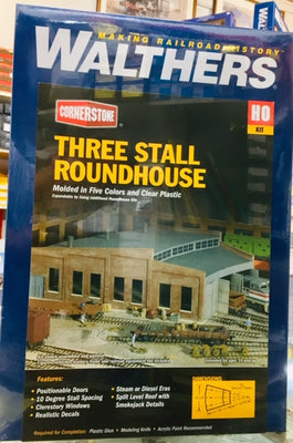 Walthers: THREE STALL ROUNDHOUSE KIT, #933-3041 HOLDS ENGINES UP TO 13