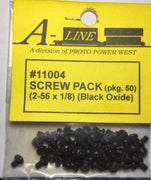 A-Line: #11004 SCREW 2.56 X 1/8 inch long. BLACK OXIDE in packs of 50. suits all models
