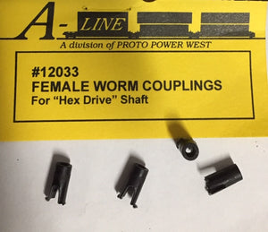 A-Line HO: FEMALE WORM COUPLINGS (4) #12033 for Hex Drive Shafts.**