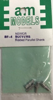 BF04 NSWGR (4) Buffers Ribbed Parallel Shank "white metal" - AM Models