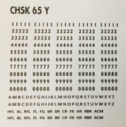 OZZY PASSENGER CAR DECAL : CHSK 65Y R & L YELLOW Car Codes, Letters & Numbers see below for list of codes.