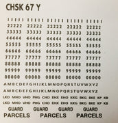 OZZY PASSENGER CAR DECAL : CHSK 67Y BRAKE VAN -  GUARD CAR DECAL : YELLOW Car Codes, Letters & Numbers see below for list of codes.