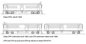 CPH-CTH Railcars HO "Data Sheet" drawing of CPH Railmotor & CTH Trailer NSWGR..
