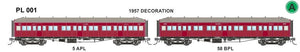 PL001 Victorian Railways: PL Series Passenger Carriages:  5APL / 58 BPL 1957