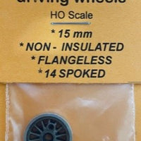 ROMFORD 15 mm dia, 14 Spoked NON-INSULATED FLANGELESS DRIVING WHEELS