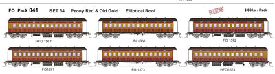 FO 041 AUSTRAINS NEO : End Platform Car - Set64 - Peony Red & Old Gold with Elliptical Roof 6 cars