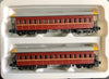 NSWGR 'N scale ' FO Indian Red Suburban PASSENGER CARS, SILVER/YELLOW END Roof, Two car pack. GOPHER