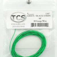 TCS #1207 : 10ft 32awg - Green/Black Stripe Wire