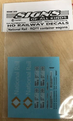 SOAK 209 -  HO Decal - National Rail - RQYY Container Wagons