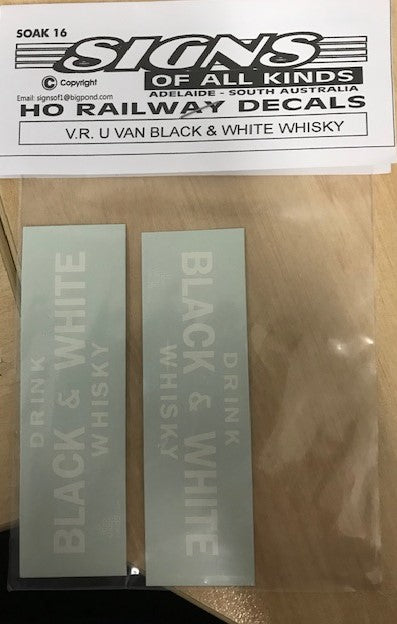 SOAK 16 U Van Decal-U Van  V.R U Van Black & White Whisky Decal - HO Decal.