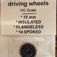 ROMFORD 15 mm dia, 14 Spoked INSULATED FLANGELESS DRIVING WHEELS