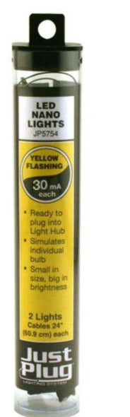 Woodland Scenics - Just Plug Lighting System - Yellow LED Flashing Nano Lights - 2 lights with 24" (60.9 cm) cable/pkg - 30mA