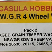 Four Wheel Good's Wagon Train: GSV Sheep Van : Pack No2, Pack of four : No's 26566, #26573, #26579, #26585. Casula Hobbies Model Railways RTR