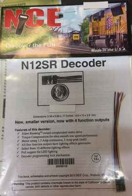 NCE; N12SR DECODERS 8.6 X 15 X 2.8 mm generic wire in, 4 function outputs. #5240119