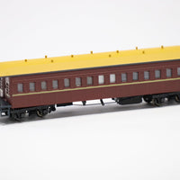NSWGR 'N scale '  FO Indian Red Suburban PASSENGER CARS, Toilets, Yellow Roof, Two car pack. GOPHER