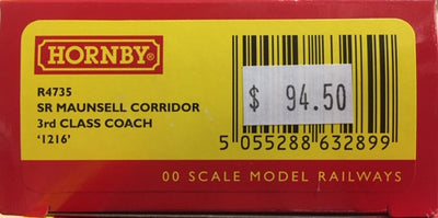 Hornby: new R4735, SR MAUNSELL CORRIDOR 3RD CLASS COACH '1216' NEW MODEL. DISCOUNT PRICE.**