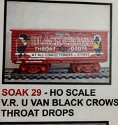029 HO DECAL for U VAN Vic, Rail "BLACK CROWS THROAT DROPS", - SOAK