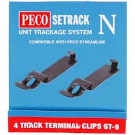 Peco N: ST-9 Setrack Track Terminal power clips [4)