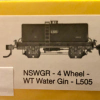 WT Water Gin L505 MUDGEE 4 Wheel Wagons N.S.W.G.R. HO, Casula Hobbies Model Railways.NOW IN STOCK