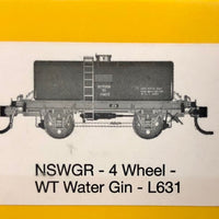 WT Water Gin - L631 “Return to JUNEE” 4 Wheel Wagon N.S.W.G.R. HO, Casula Hobbies Model Railways.NOW IN STOCK