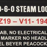 V11* 1942 Z19 DCC SOUND Cut-A-Way Cab Black with Painted Bronze Rail - No Electrical’s - generator, Headlight, Marker Lights, with BP 6 Wheel Tender,  . Casula Hobbies RTR. DCC