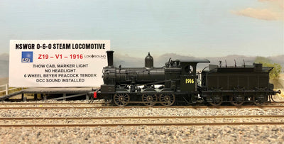 V 1. Z1916 DCC SOUND, Thow Cab (Porthole)., Marker Lights, NO HEADLIGHT, 6 Wheel Tender, Casula Hobbies Model Railways. RTR. DCC