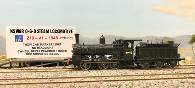 V 1. Z1948 DCC, Thow Cab (Porthole Cab)., Marker Lights, NO HEADLIGHT, 6 Wheel Tender, Casula Hobbies Model Railways. RTR. DCC