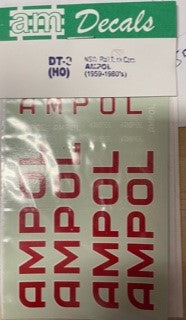 DT03 AM Models Decal: DT03 for NSW Rail Tank Cars AMPOL red & white (1959-80)