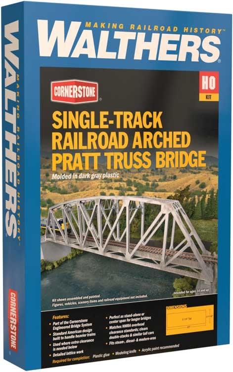 Single-Track Railroad Arched Pratt Truss Bridge -933-4521 - Kit -Arched Pratt Truss Railroad Bridge -- Single-Track - Kit - 23 x 3-1/16 x 5-1/4" 58.4 x 7.8 x 13.3cm HO Walthers: