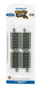 Bachmann - 3" Straight  HO Track w/ Nickel Silver Rail & Gray Roadbed - E-Z Track(R) -- (4)