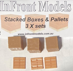 DET027 Stacked Boxes & Pallets 3 x set by InFront Models HO