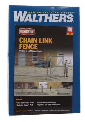 WALTHERS: Chain Link Fence (Scale Model) -- Kit - Approximately 80" 203cm, Up to 2 GatesKIT #933-3125 HO