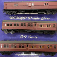 R - “R Type” 3 Car Set BR 1st, CR Comp, EHO B/van, - NSWGR Deep Indian Red - Casula Hobbies Model Railways