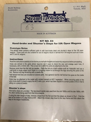 Steam Era Models -E3 Shunters Steps and Handbrakes for 5 I wagons