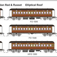 FO 007 AUSTRAINS NEO : End Platform Car Set 61 Pack of 8 cars Low Elliptical Roof - Venetian red & Russet