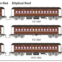 FO 006 AUSTRAINS NEO : End Platform Car Set 36 Pack of 8 cars Low Elliptical Roof - Indian Red