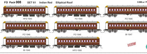 FO 008 AUSTRAINS NEO : End Platform Car Set 61 Pack of 8 cars DIR Low Elliptical Roof - Indian Red