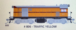 800 class DC Powered -  Locomotive No 806 in TRAFFIC YELLOW - SOUTH AUSTRALIAN RAILWAYS:  SDS Models NOW AVAILABLE: