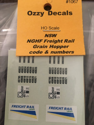 NGHF Freight Rail: Grain Hopper code and numbers #1067 - Ozzy Decals: