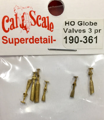CAL-SCALE 190-361 HO Globe Valves (3 Pr)  Brass Casting.*