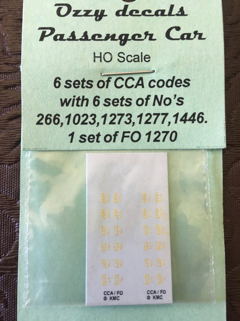 Passenger car decal for CCA car, 6 Sets of CCA codes with 6 sets of NO ...