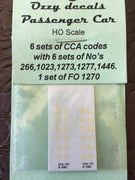 CCA Ozzy Decals: 6 Sets of CCA codes with 6 sets of NO's 266,1023,1273,1277,1446: 1 set of FO 1270