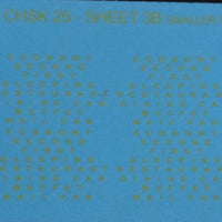 CHSK 25Y 1 mm High Letters in YELLOW  - 4 X ECONOMY, 4 X SECOND, 4 X SLEEPING, 4 X RESTAURANT, 4 X DINING CAR, 4 X BUFFET, 4 X MAIL VAN. HO OZZY PASSENGER CAR DECAL :