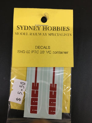 SHD02 RACE container DECAL for 20ft VC container (1) #SHD02 SYDNEY HOBBIES