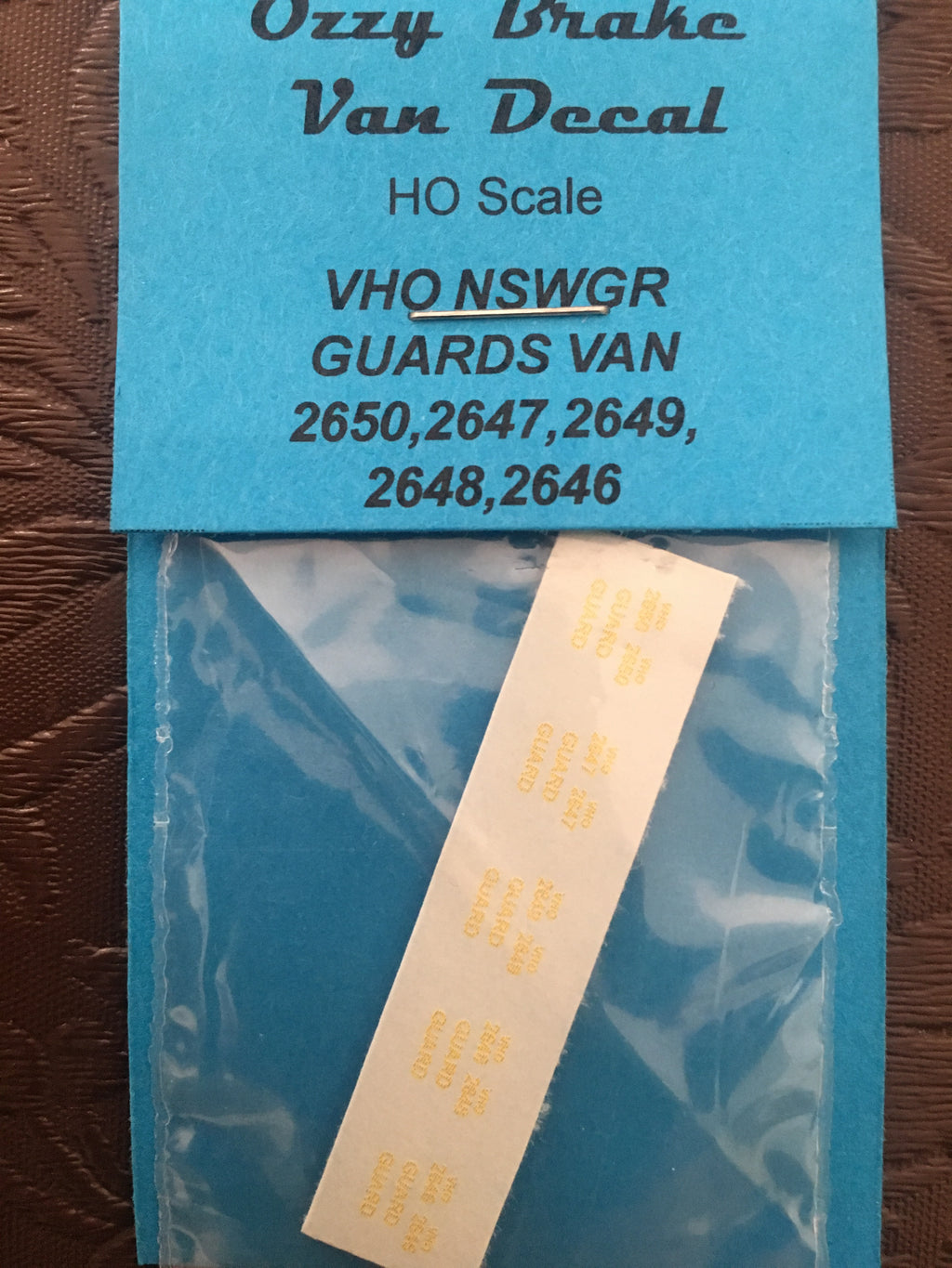 Ozzy Decals Brake Van : VHO NSWGR Guards Van 2650,2647,2649,2648,2646